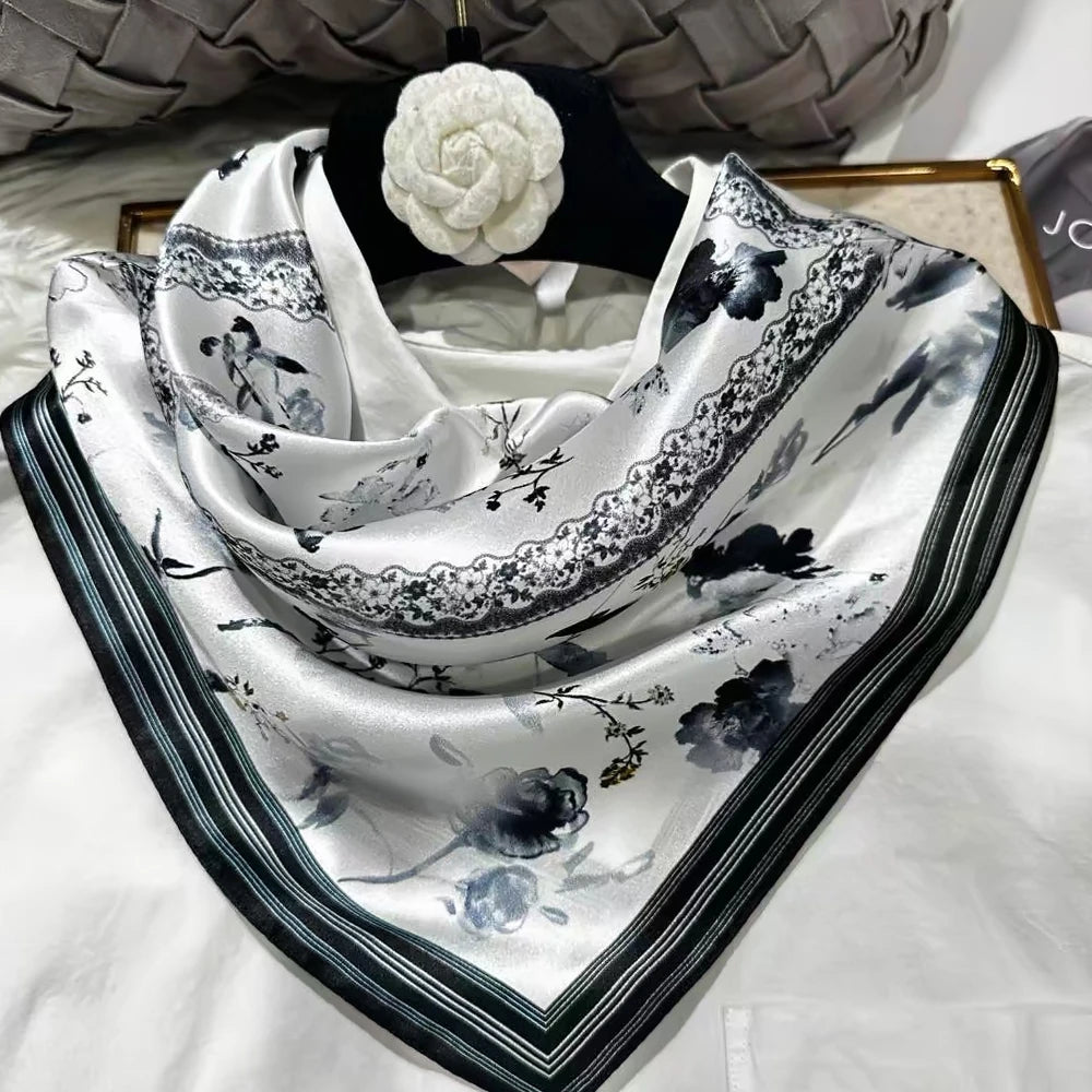 100% Silk Small Square Scarf Neckerchief for Women