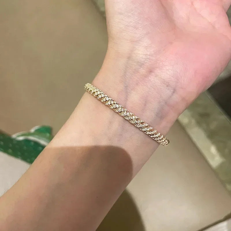 Luxury high quality dazzling shiny spiral bangles full CZ diamond silver 925 bracelet jewelry