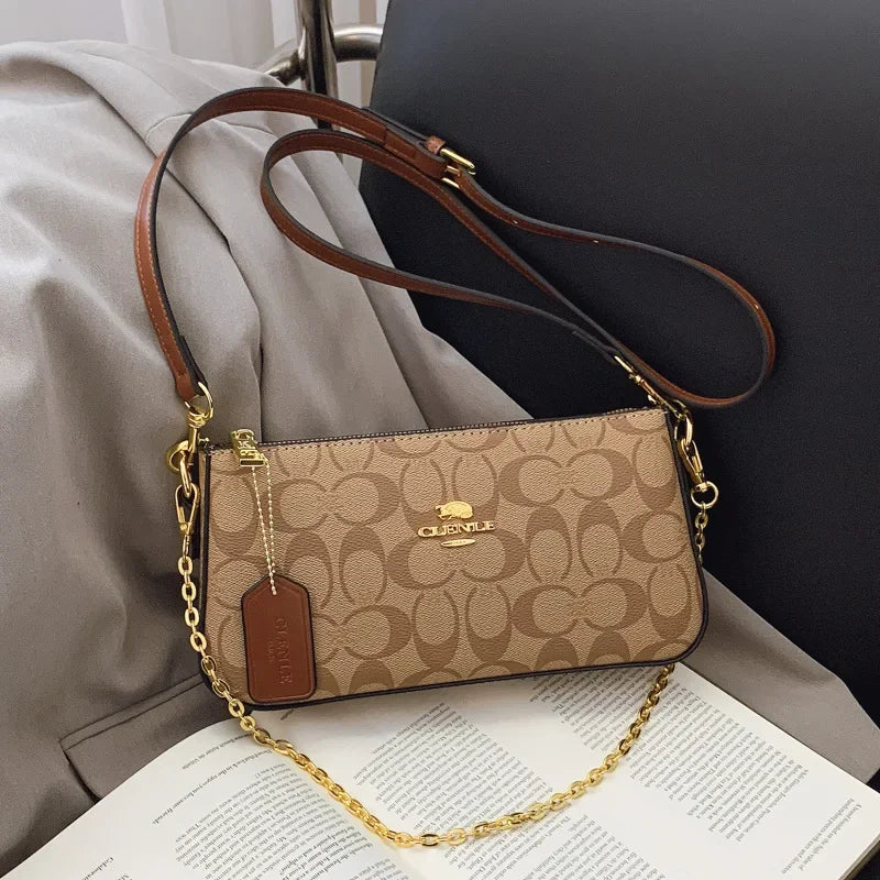 High-end Style Handbag with Chain Strap and Vintage Print