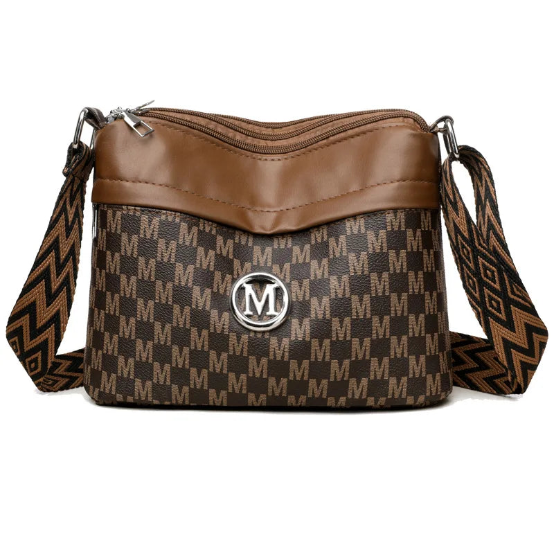 Classic Letter Patchwork Design Stylish Crossbody Bag Leather Shoulder Bag