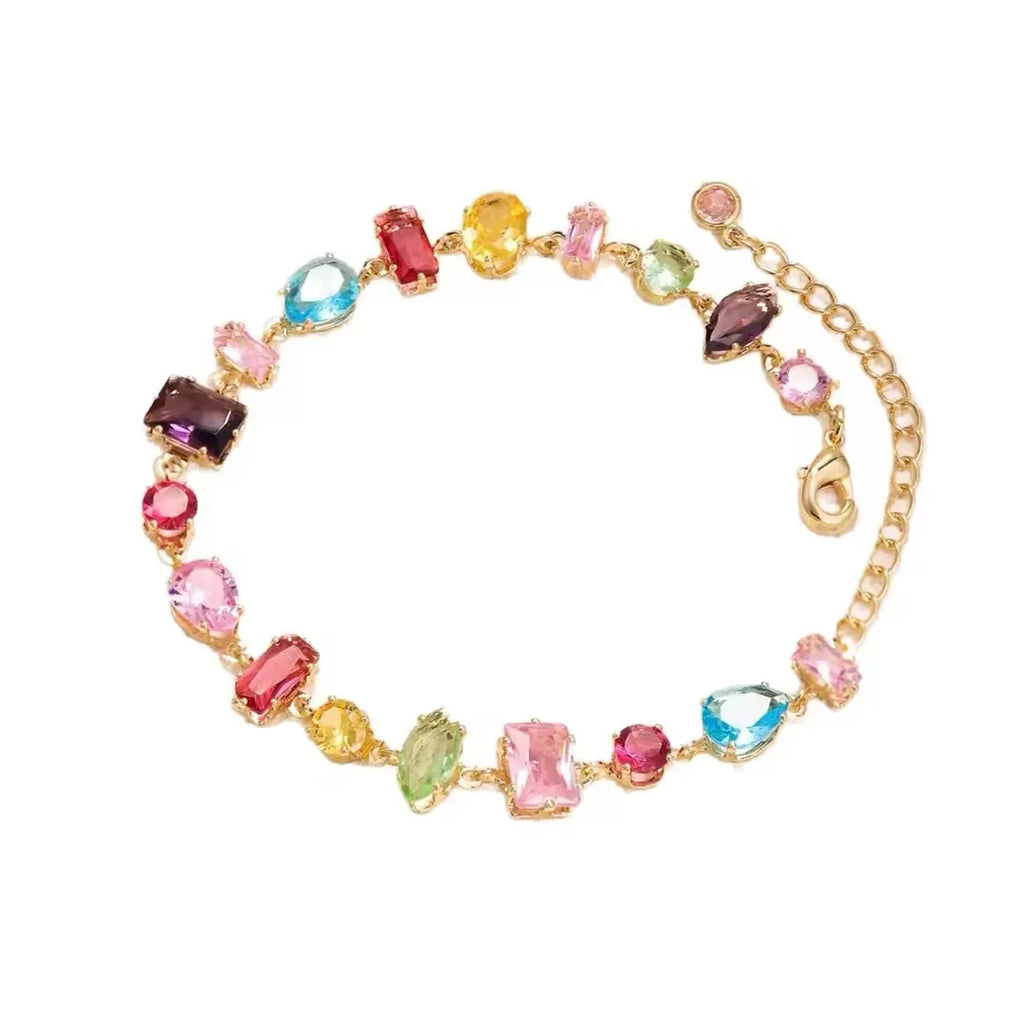 Rainbow Cubic Zirconia Tennis Bracelet 18K Gold Plated