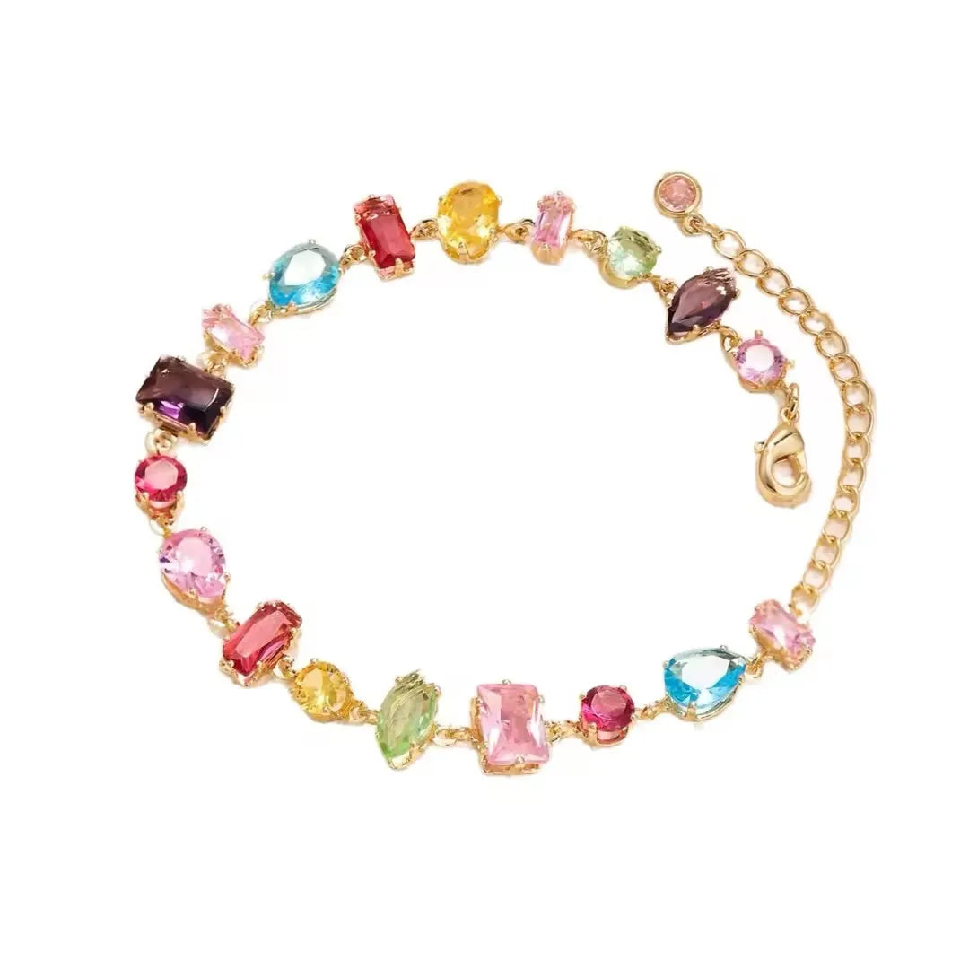 Rainbow Cubic Zirconia Tennis Bracelet 18K Gold Plated