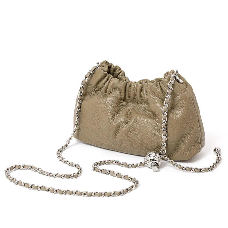 Lightweight Litchi Texture Genuine Cow Leather Cloud Bag