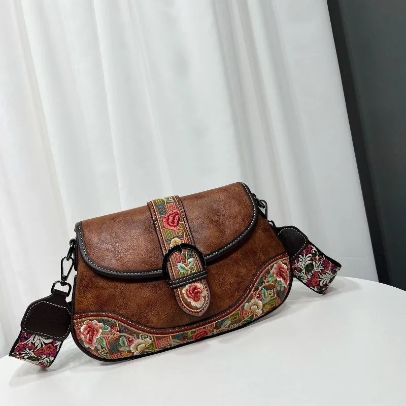 Vintage Embroidery Crossbody Bag Women's Large Capacity Design