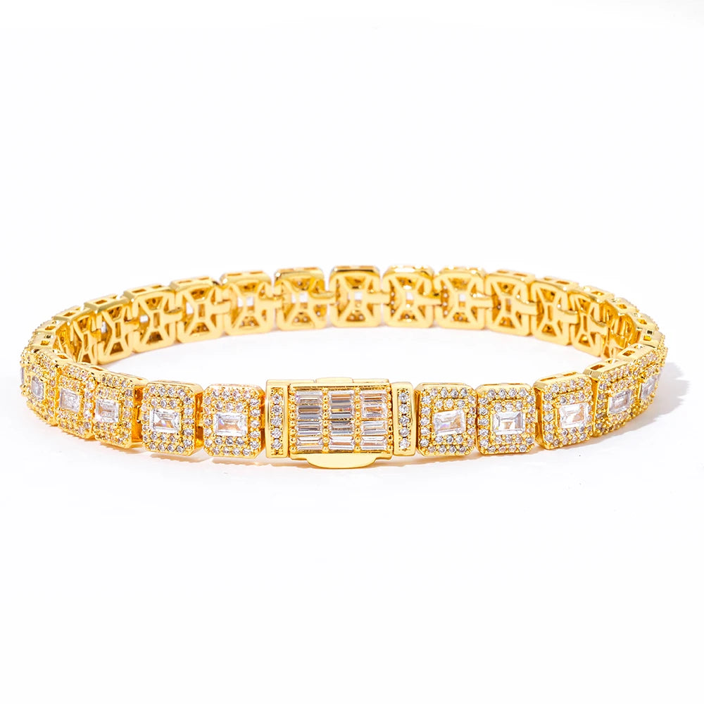 7.5mm High Quality Silver/Gold Plated Clustered Tennis Bracelet Jewelry Square Chain