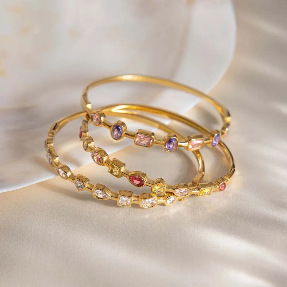 Zircon Inlay Bracelet 18K Gold Plated Stainless Steel Jewelry