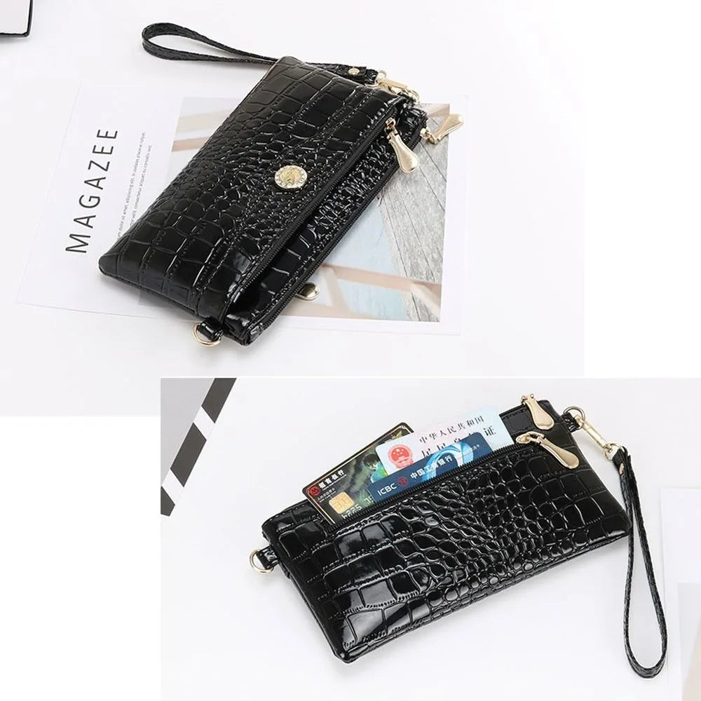 Multi-functional Phone Shoulder Bags PU Leather Crocodile Pattern Square Bag
