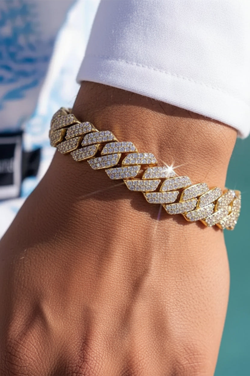 14MM Iced Prong Link Cuban Chain Bracelets Full Rhinestones