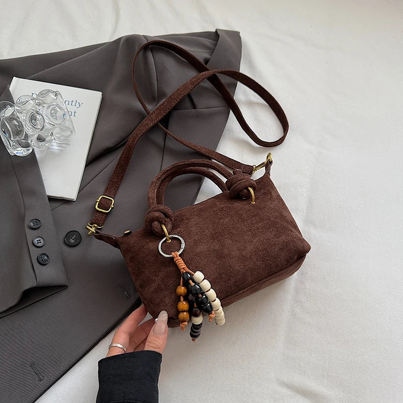Women Small Suede Crossbody Retro Short Handle Bag