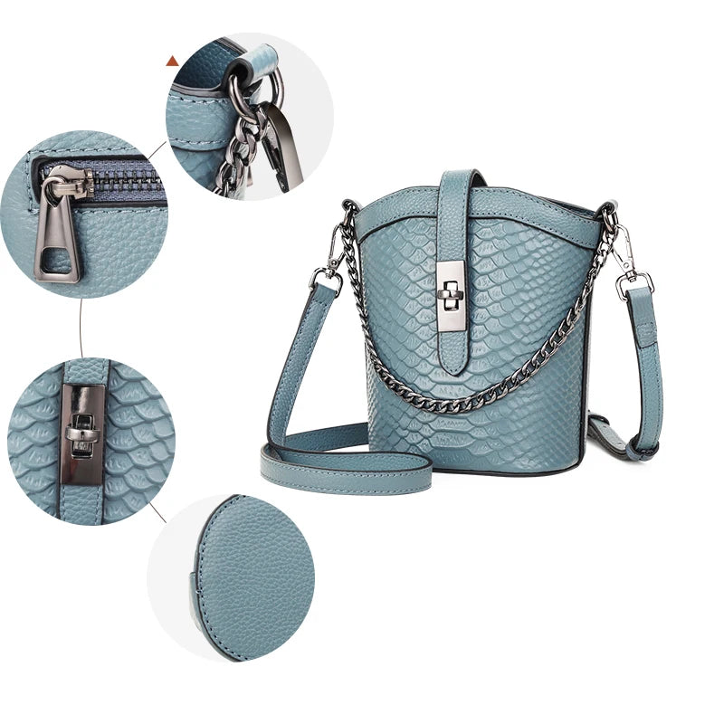 Genuine Leather Crossbody Bag Texture Crocodile Pattern