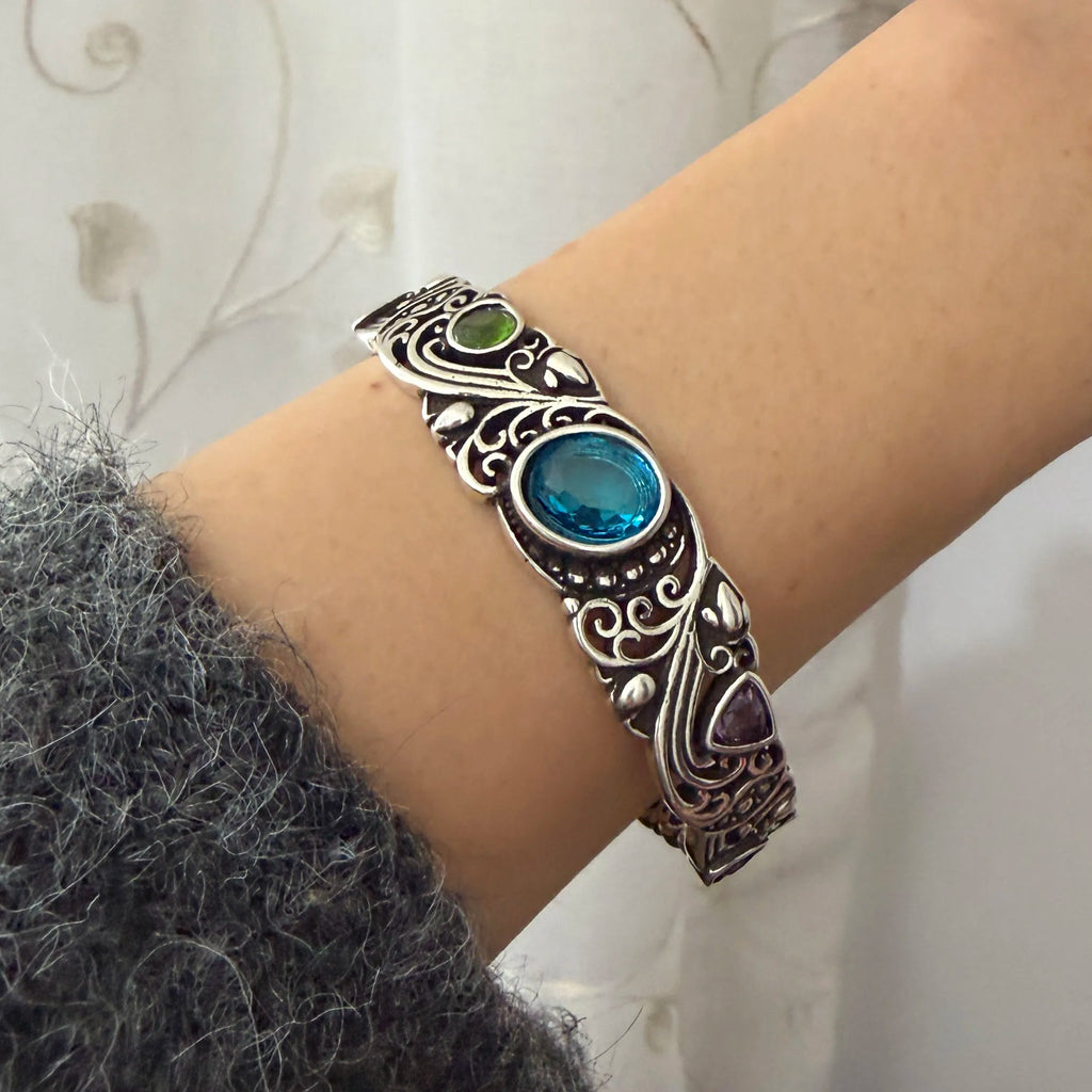 100% 925 Sterling Silver Geometric Blue Stone Bracelet
