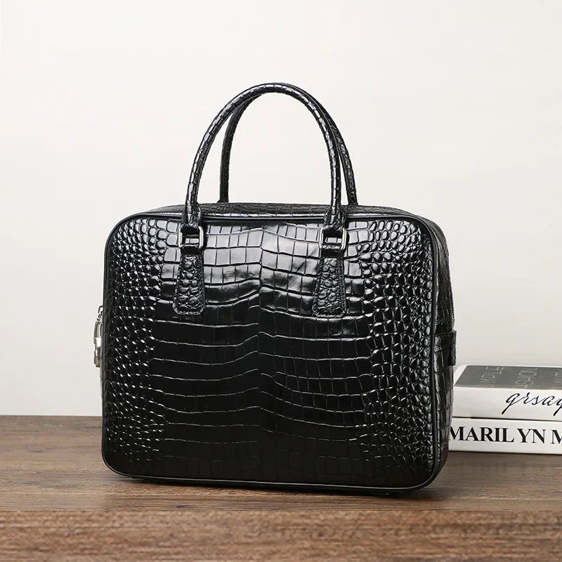 Luxury Alligator Pattern Genuine Leather Business Briefcase Male Shoulder Bag