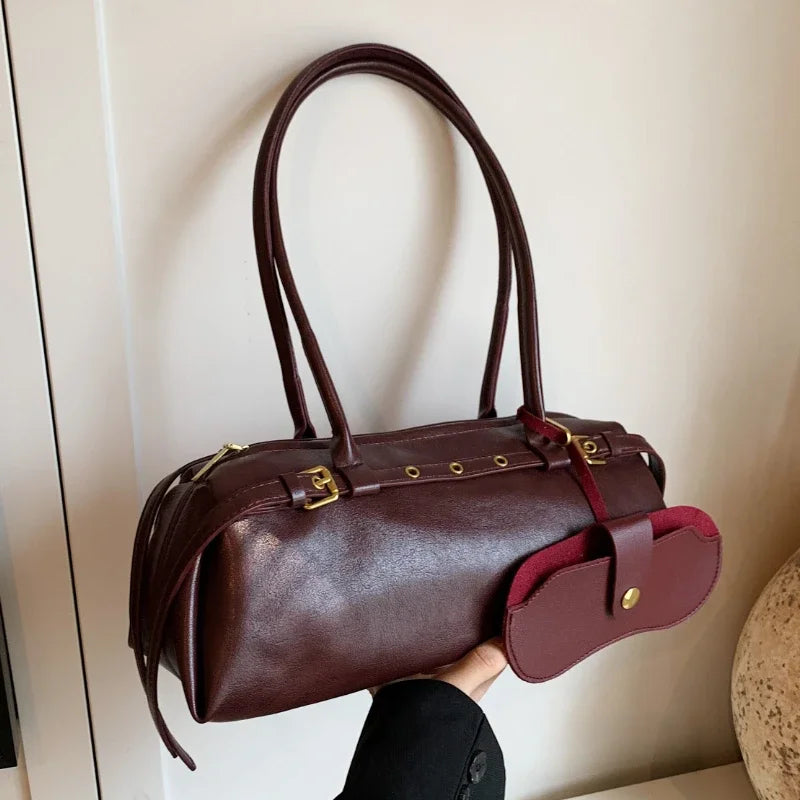 Buckle Decoration Fashion PU Shoulder Bag Large Capacity