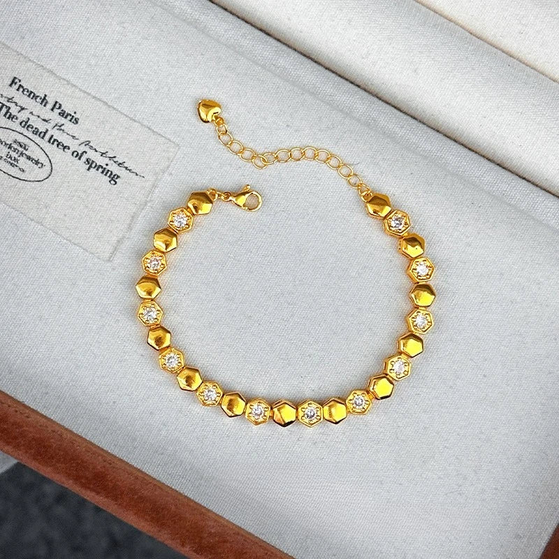 Fashion 18K Gold Color Honeycomb Geometry Zircon Bracelet