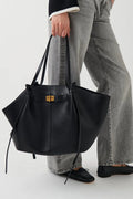Fashion Large Capacity Trapeze Shoulder Bag Design Metal Lock Handbag