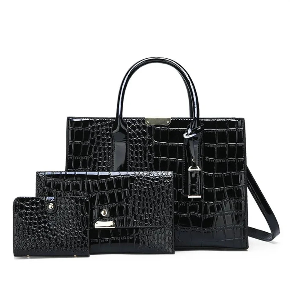Large Capacity Crocodile Pattern Shoulder Tote Bag Leather Purses and Handbags