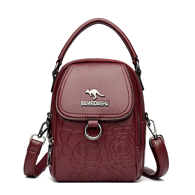 Vintage Floral Embossed Leather Mini Shoulder Bag Crossbody Handbag