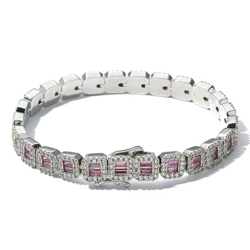 8mm Square Zirconia Brass Baguette Tennis Bracelet 18K Gold Plated Iced Out Jewelry