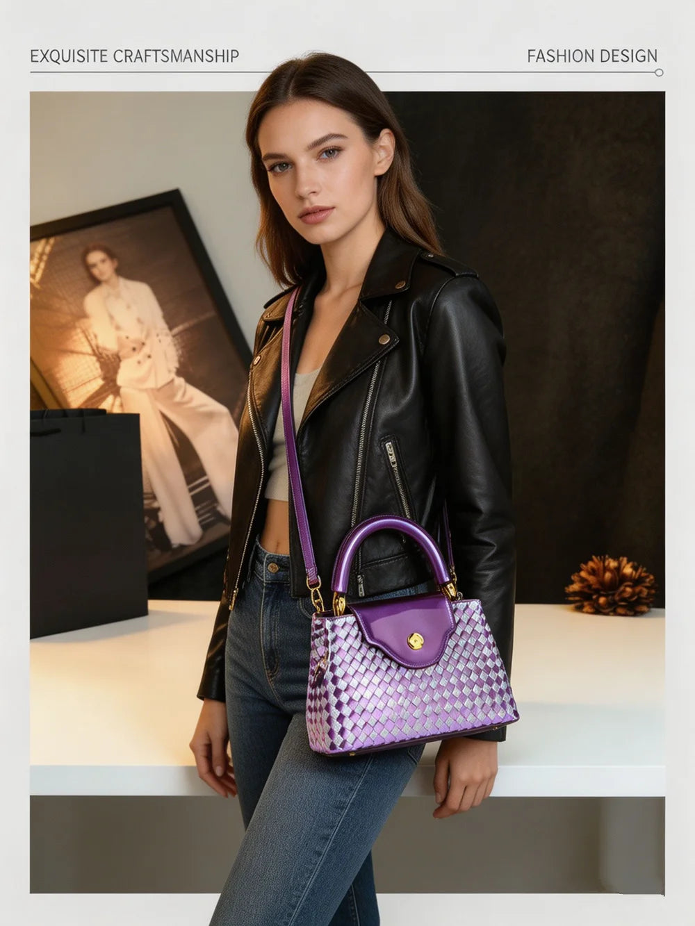Genuine Leather Woven Handbag Light Luxury Shoulder Bag