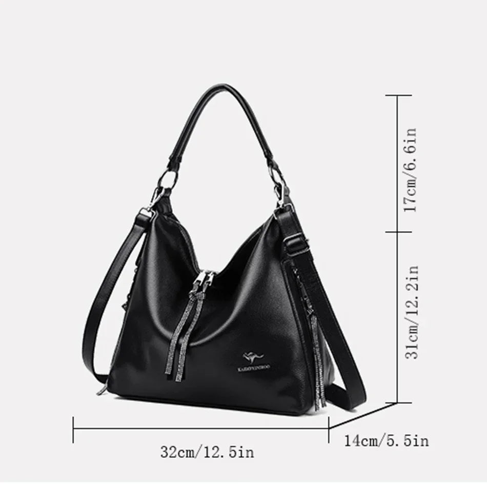 High Quality Leather Shoulder Bag Top-handle Casual Large Capacity Messenger Bag