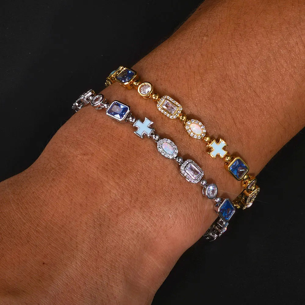 Jewelry With Multi Color Gemstone Enamel Tennis Bracelet Iced Out Motif Cross Bracelet