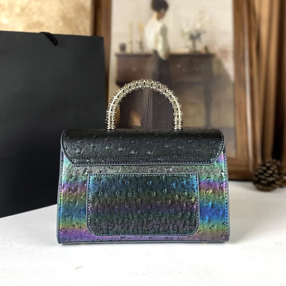Advanced ostrich pattern diamond inlaid handbag fashionable high-end crossbody bag