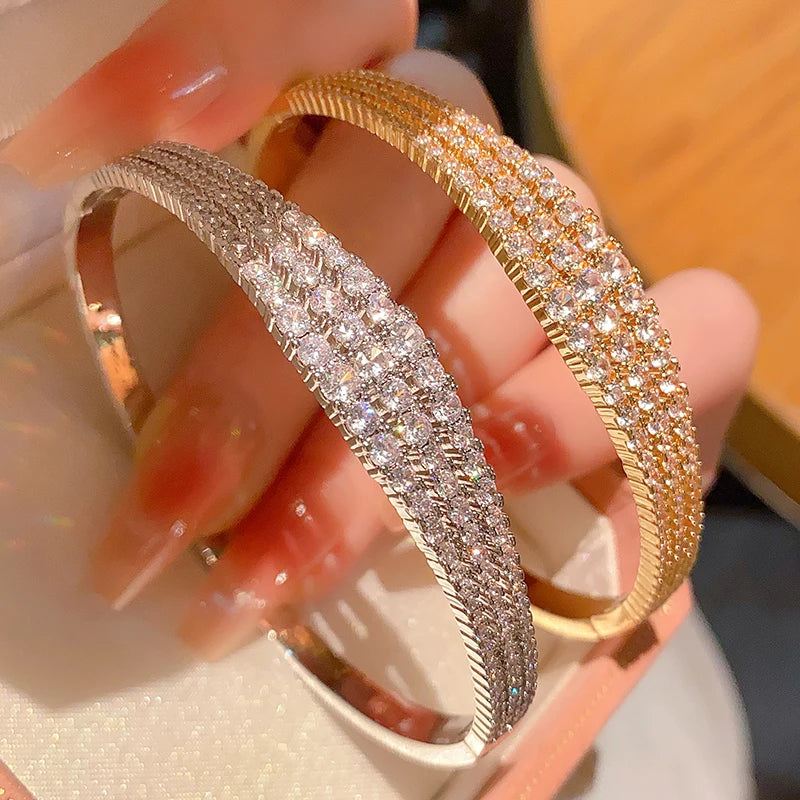 Elegant designer open bangle 18k gold plated brass cubic zircon bracelet
