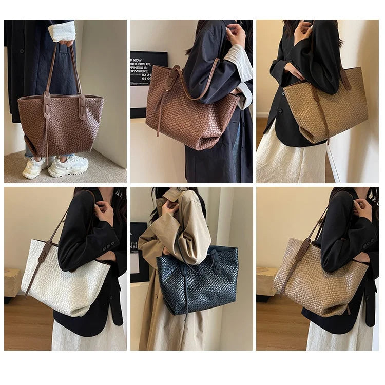 Trendy Vintage Rhombic Woven Shoulder Bags Large Capacity Bag
