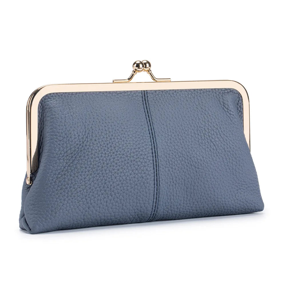 Genuine Cow Leather Long Clutch Wallet Clip Fashion Retro
