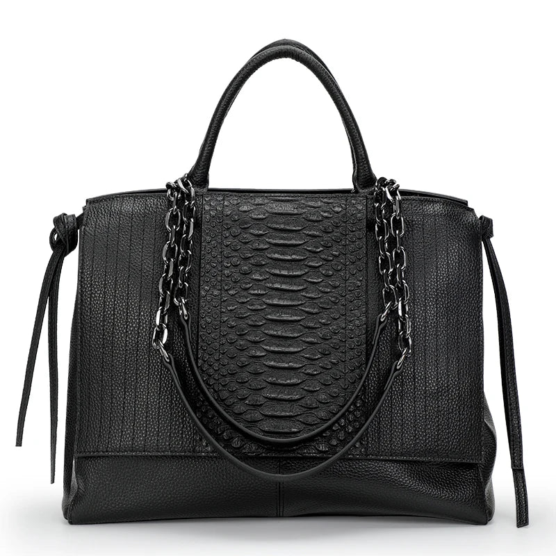 Large Capacity Cowhide Briefcase Crocodile Pattern