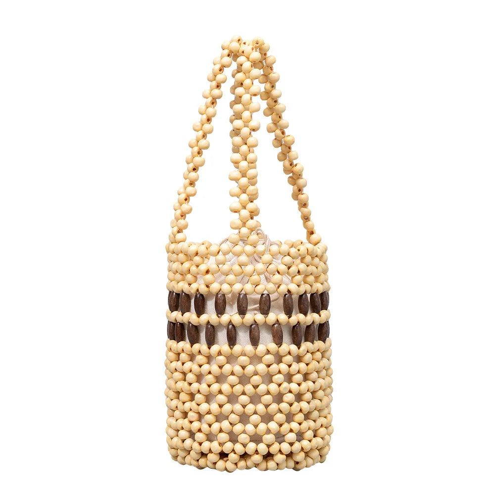 Wooden Bead Handbag Handmade Woven Bag Design