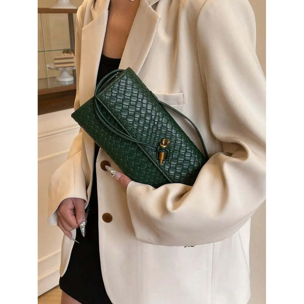 Premium Solid Color PU Woven Texture Crossbody Bag
