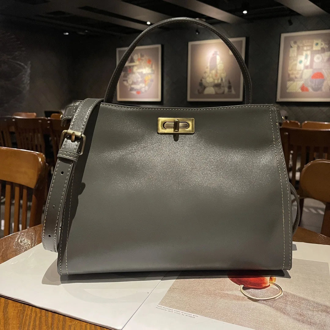 Oil Wax Cow Leather Tote Bag Small Vintage Genuine Leather Bag