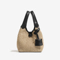 Straw Woven Bucket Bag Leather Handle Crossbody Bag