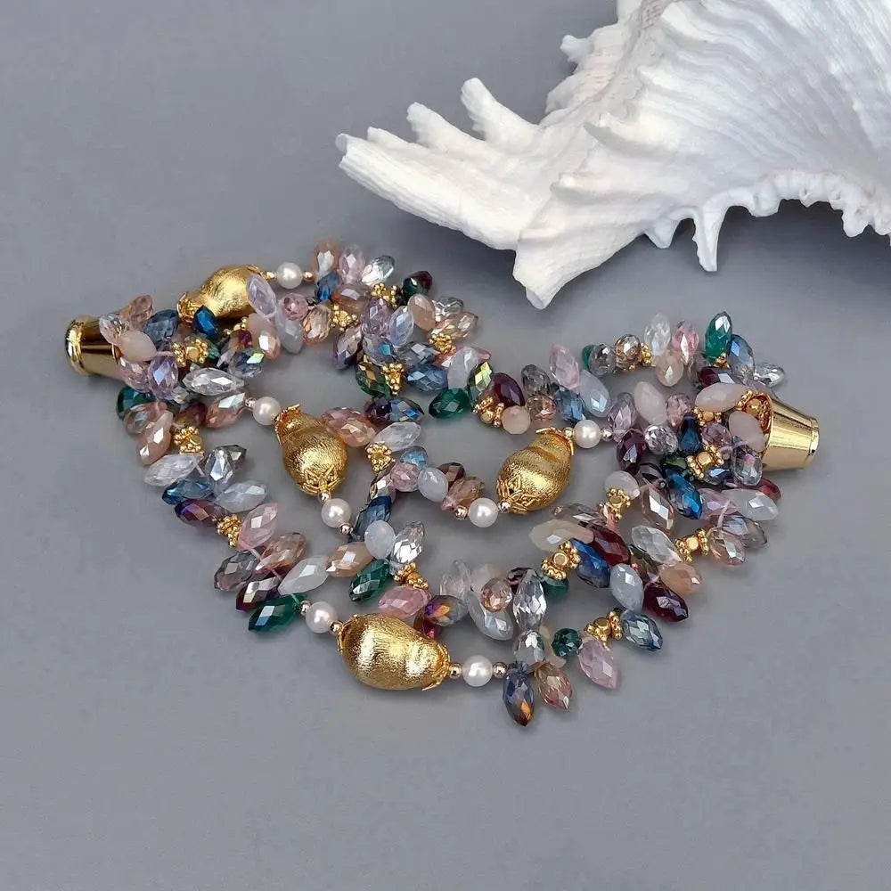 4 Strands 13x20mm Brushed Bead 6x12mm Multi Color Crystal  White Pearl Bracelet