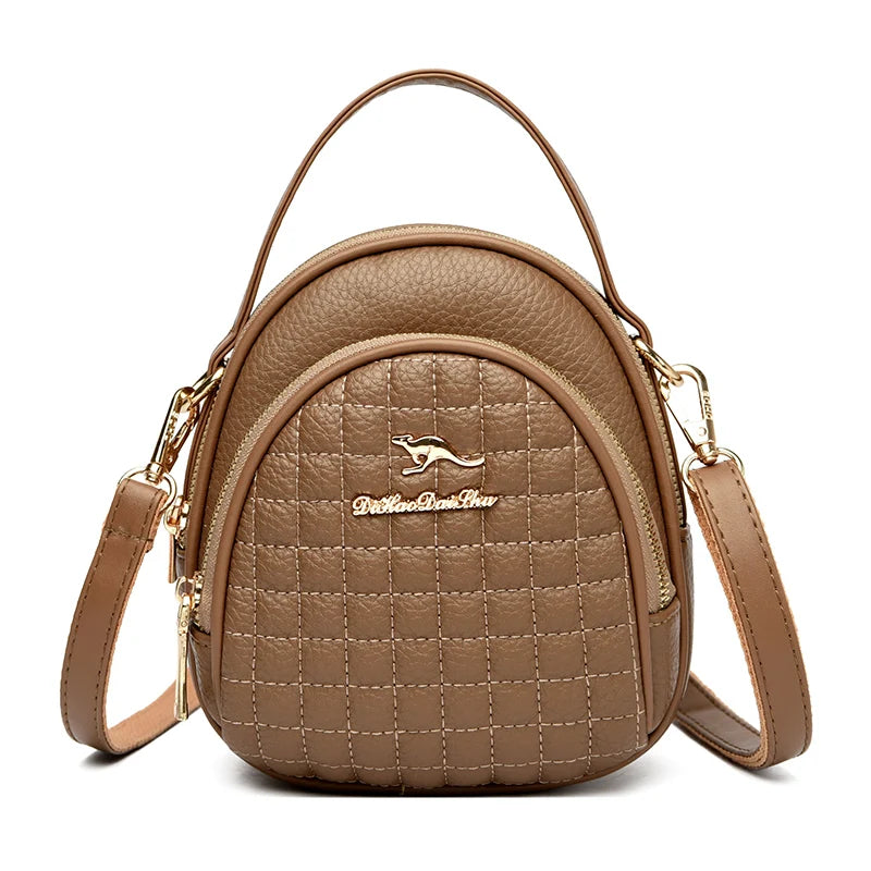 Casual Shoulder Messenger Bag Fashion Color Blocking Leather Multi Layer Bag