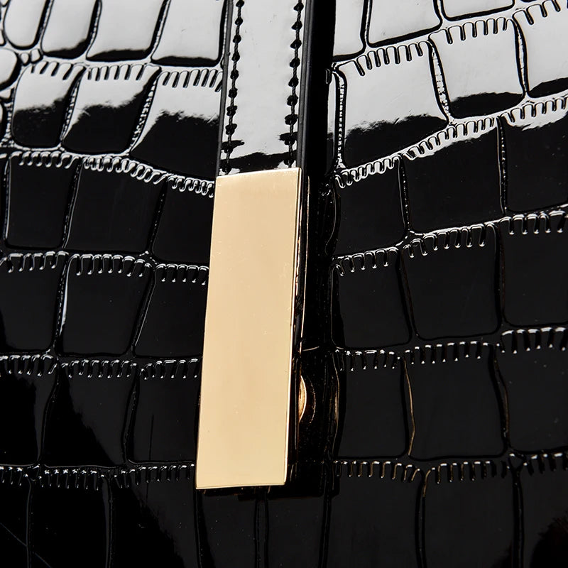 Fashion Handbag High Quality Crocodile Pattern Patent Leather