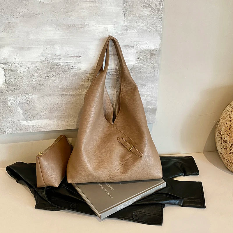 Lychee Pattern 2-IN-1 Shoulder Bag Set Soft PU Leather
