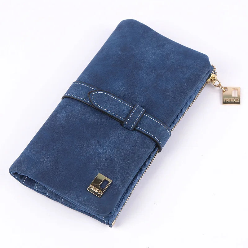 Women Retro Matte Wallets PU Leather Long Purse Clutch
