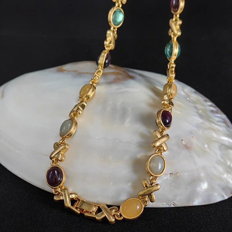 Fashionable Light Luxury Colored Glass Bracelet Retro Jewelry