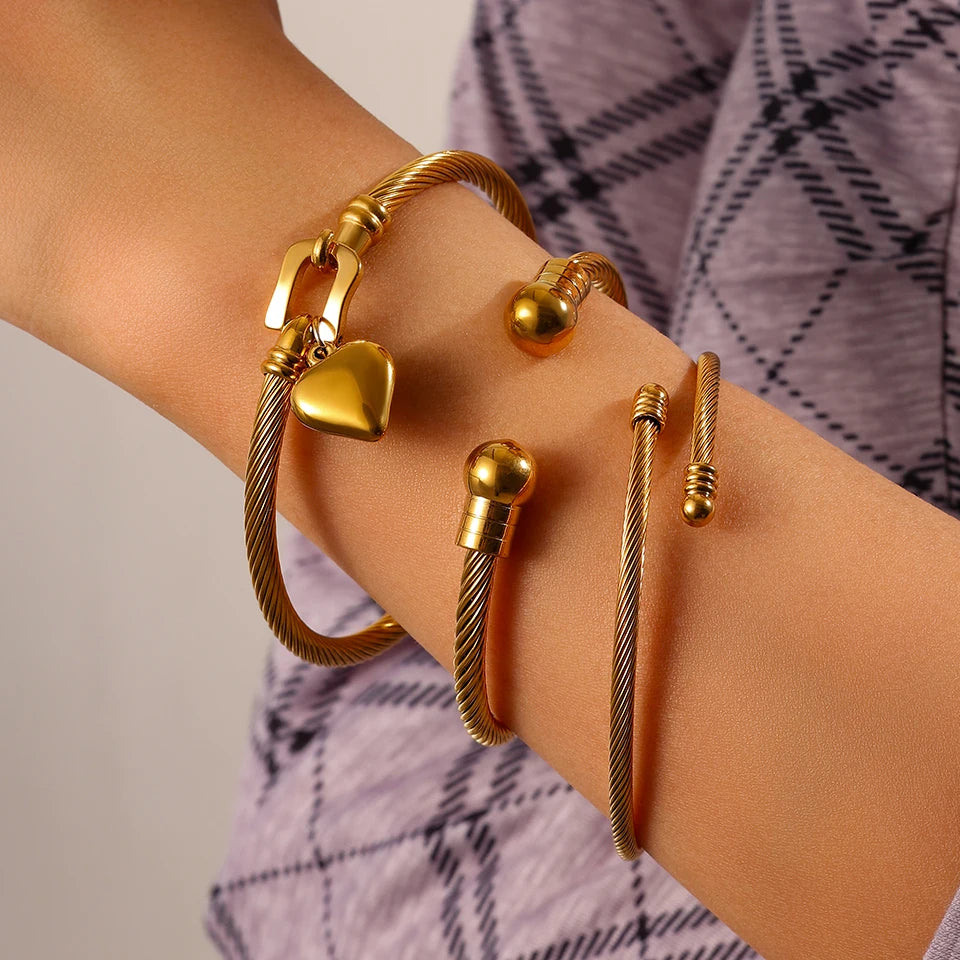 Retro Romantic Love Stainless Steel Bracelet Set Fashion Jewelry