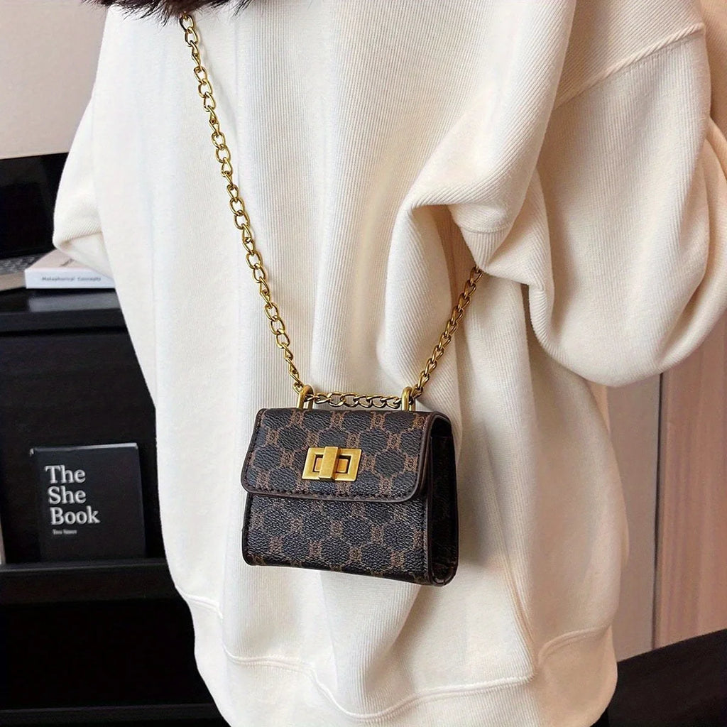 Stylish Mini Crossbody Bag Geometric Pattern Faux Leather Buckle Closure Purse