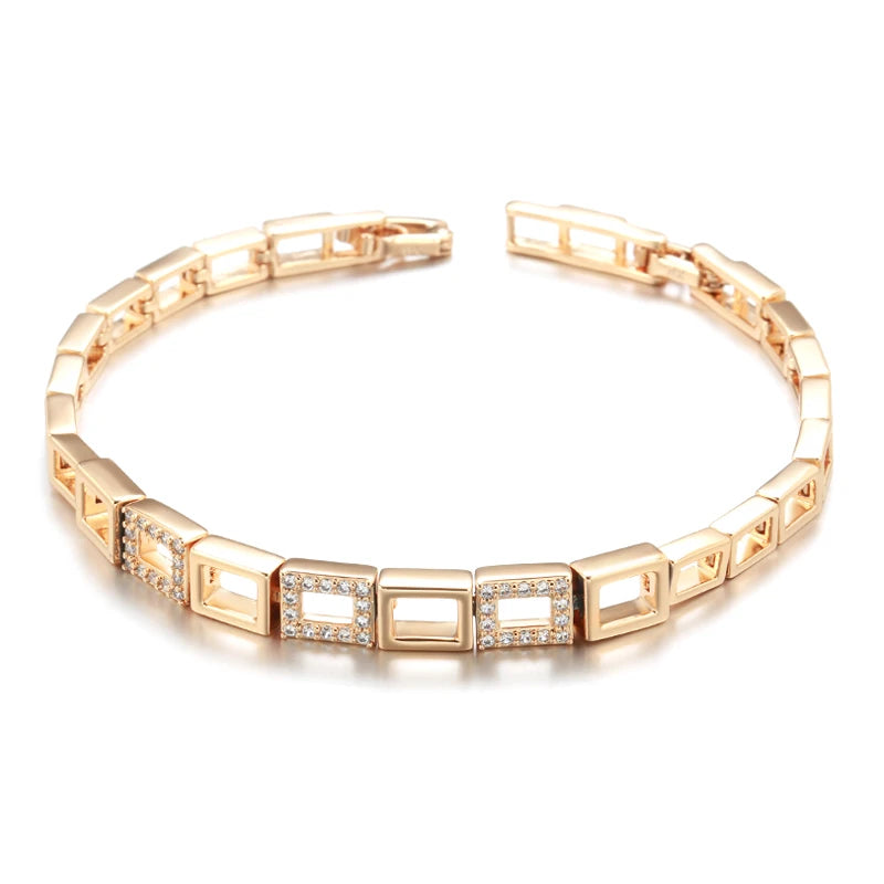Fashion Rose Gold Square Link Bracelet Luxury Natural Zircon Fine Ethnic Jewelry