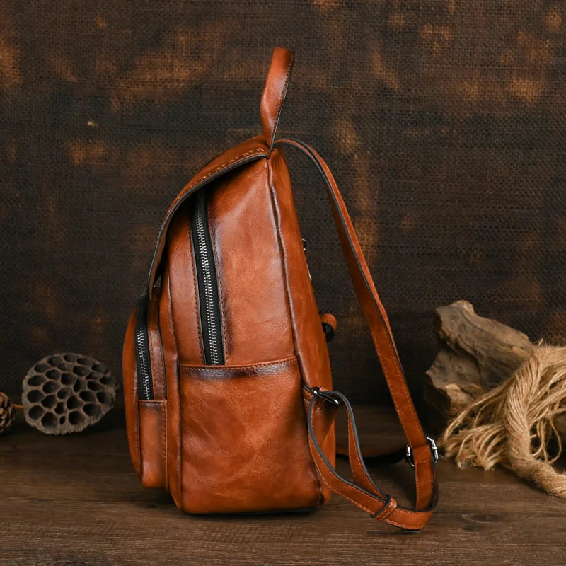 Vintage Handmade Leather Backpack Embossed Large Capacity Bag