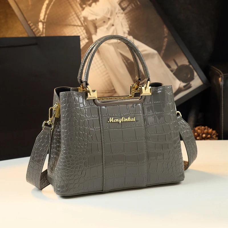 Genuine Leather Women Handbag Crocodile Pattern Tote Bag