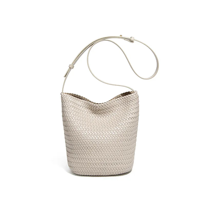 Luxury Woven Handmade Bag PU Leather Bucket Bag