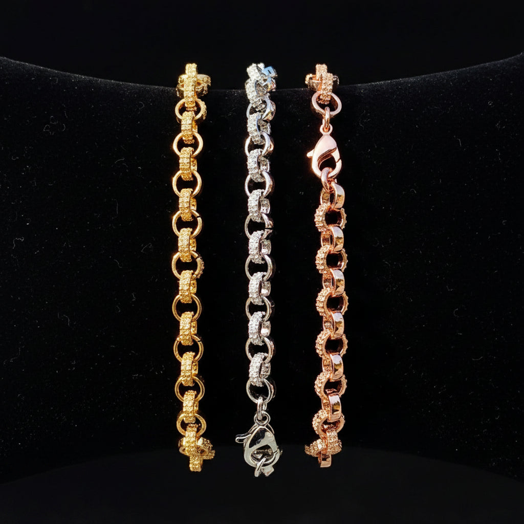 Tiny Belcher Bracelet for Women Iced Out Real Gold Plated Jewelry