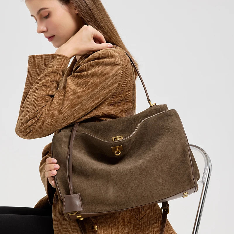 Suede Genuine Leather Shoulder Handbag Luxury Design