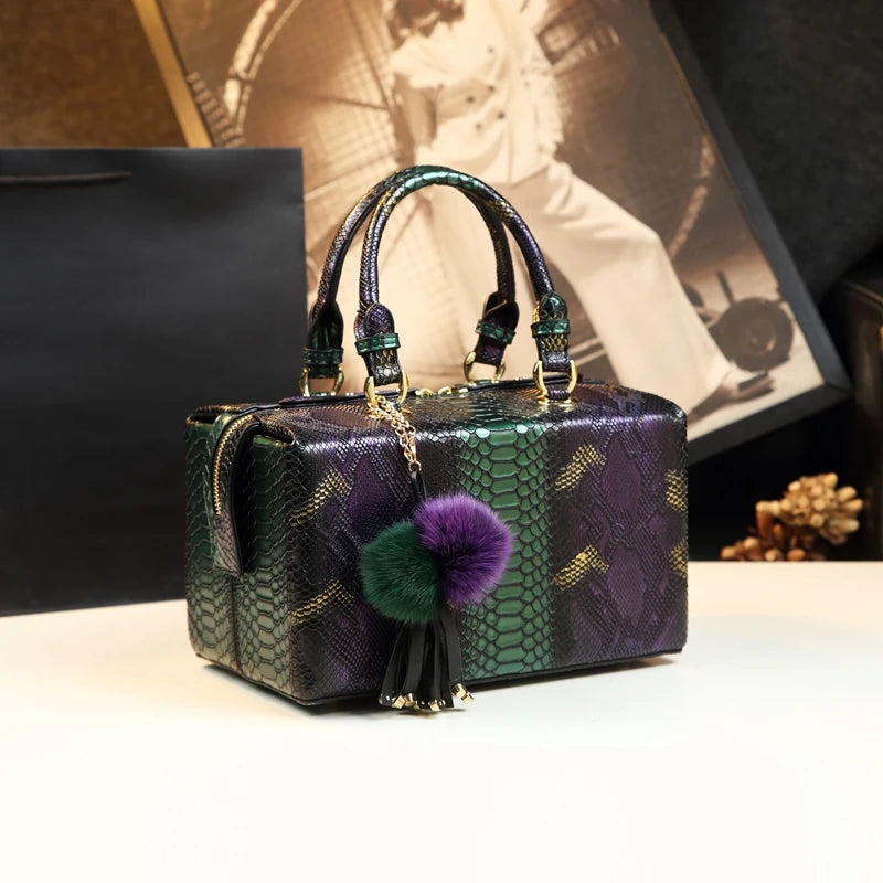 Luxury Fashion Genuine Leather Handbag Serpentine Design