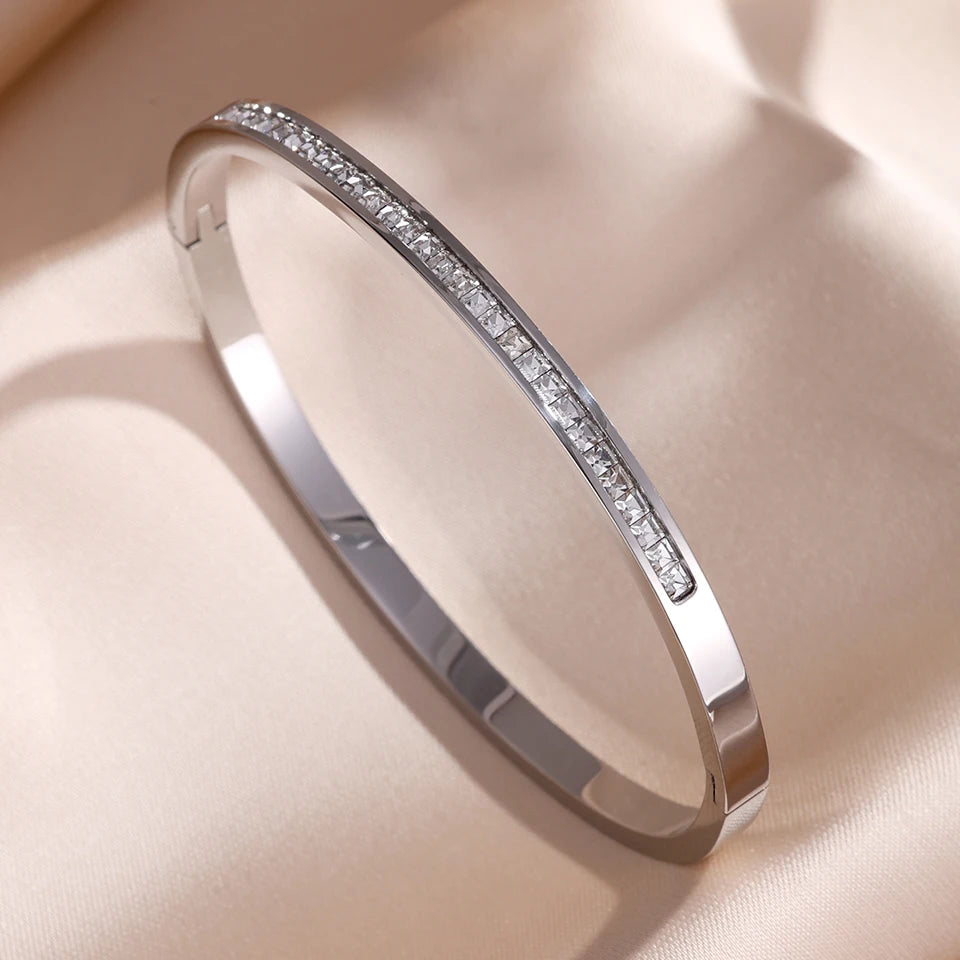 5/1pcs Sparkling Zirconia Inlaid Stainless Steel Bracelet